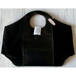 Victoria’s Secret Black Tote Bag With Rhinestone Buckle & Purple Lining NWT